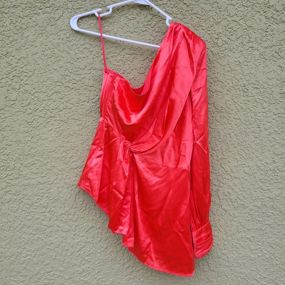 NWT Cinq a Sept Stace One-Shoulder Top Neon Coral - Picture 2 of 4